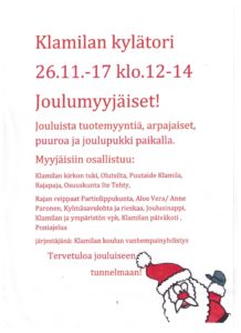 Joulutori klo 12-14 @ Klamilan kylätori | Suomi